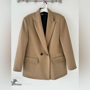 Zara Women’s Oversized Double Breasted Blazer Tan Camel XS
